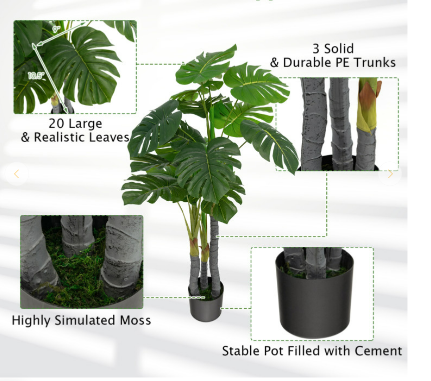 4 Feet Artificial Tree Artificial Monstera Palm Tree Fake Plant