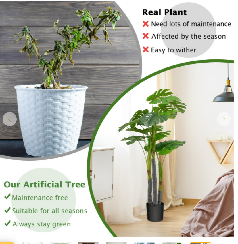 4 Feet Artificial Tree Artificial Monstera Palm Tree Fake Plant