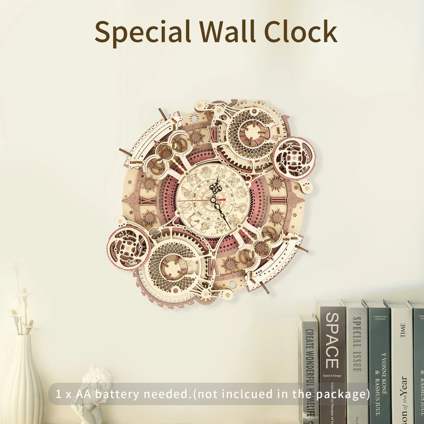 Robotime ROKR Zodiac Wall Clock 3D Wooden Puzzle Model Assembly Toys Gifts for Children Kids Teens LC601