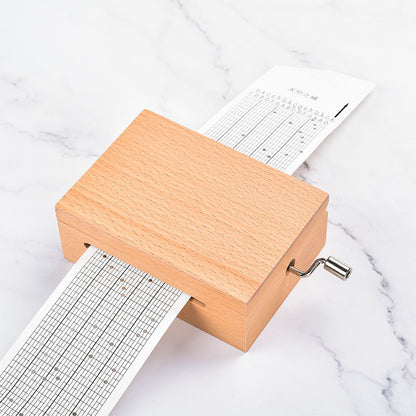 15-Tone Hand-Crank Paper Tape Wooden Music Box Creative DIY Composable