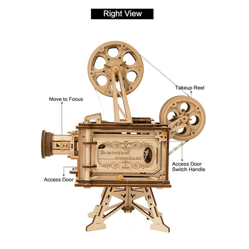 Robotime ROKR Hand Crank Projector Classic Film Vitascope 3D Wooden Puzzle Model Building Toys for Children Adult LK601