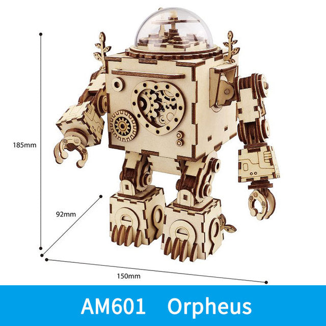 Robotime ROKR Robot Steampunk Music Box 3D Wooden Puzzle Assembled Model Building Kit Toys For Children Birthday Gift