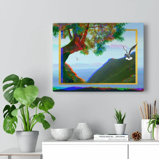 Wrapped Canvas Print Affordable Wall Art Portrait Gallery Abstract Landscape "Simulation Paradise" by NewVibeDesigns