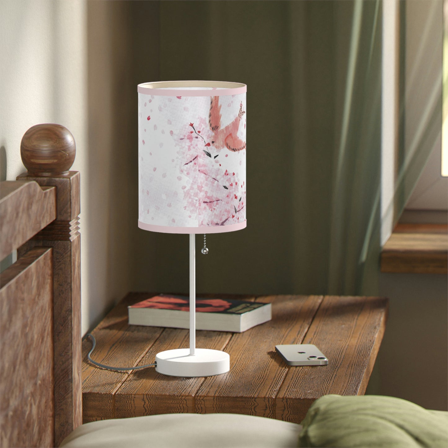 Unique Modern Japanese-Inspired Cherry Periwiwnkle Blossom Table Lamp Stand